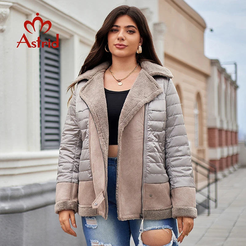 Astrid Autumn Women's Jacket Double-Faced Fur Spliced Design Hooded Warm Down Coats Demi-Season Parkas Plus Size Outwears 10035