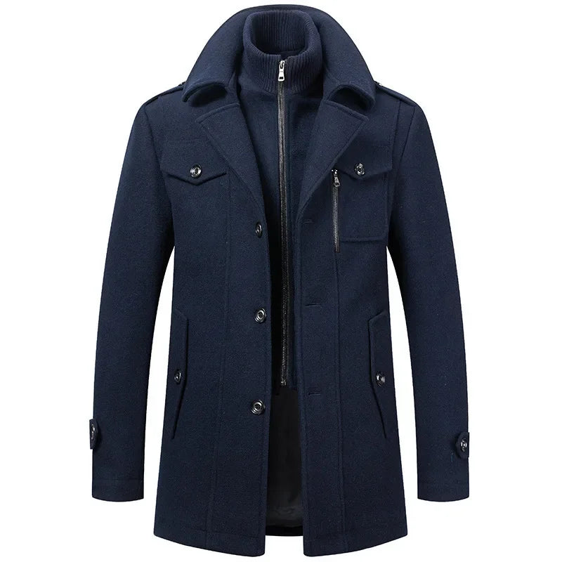 Zipper Coat Windbreak Woolen Overcoat Men Fashion Autumn Winter Wool Trench Coats Fashion Middle Long Jacket Male Double Collar