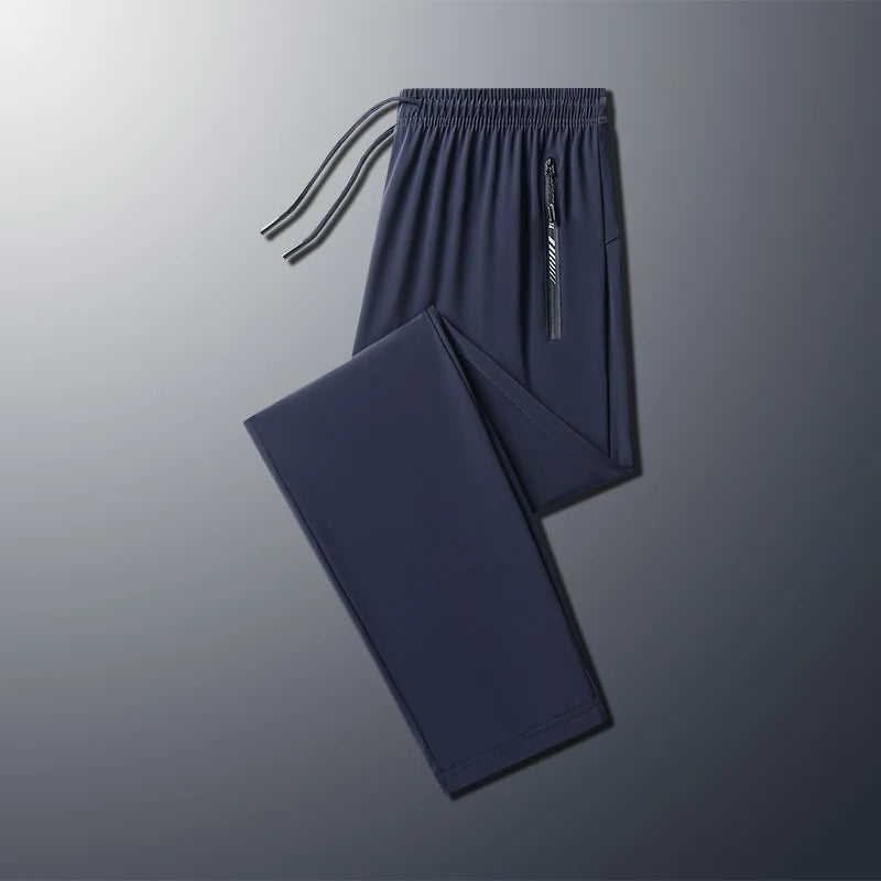 Big Size 9xl 8xl Men's Summer Pantsice Silk Elastic Waist Straight Leg Quick Dry Plus Stretch 6xl 7xl Work Outdoor Trouser Male