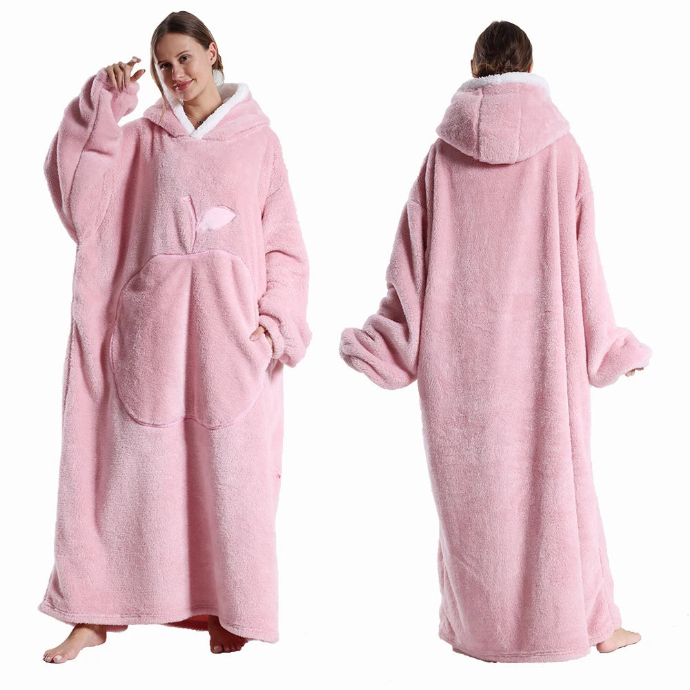 Winter Super Warm Clothes Extra Long Hooded Sweatshirts Women Adult Unsix Wearable Blanket Hoodie Oversize Homewear Clothing