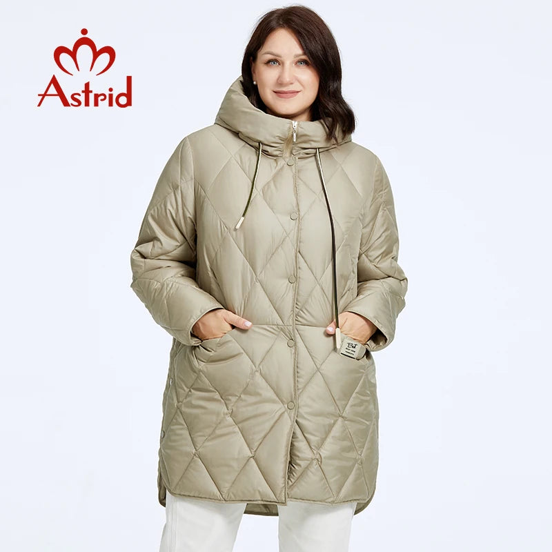 Astrid Women's Winter Jacket 2023 Plus Size Women Parka Long Down Jackets Hooded Diamond Quilted Coat Female Clothing Split Hem