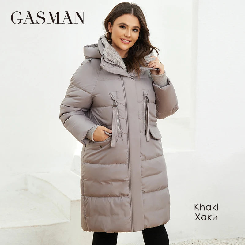GASMAM Winter Parkas Women Warm Long Classic zipper Lacing Design Pocket Hooded Loose Down Jacket Female Coat LD-21913