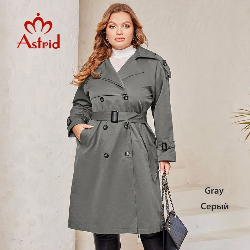 Astrid 2024 Spring Autumn Long Women's Trench Coat Plus Size Windbreaker Double-Breasted Belted Outerwear Overcoat Female Jacket