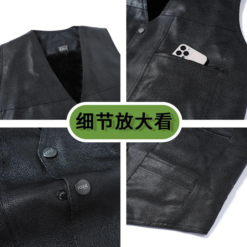 Popular Middle-aged and Elderly Men's Fur Vest Autumn Winter Warm Fashionable Men's Jacket Multi Pocket Sleeveless Leather Vest