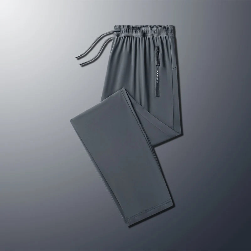 Big Size 9xl 8xl Men's Summer Pantsice Silk Elastic Waist Straight Leg Quick Dry Plus Stretch 6xl 7xl Work Outdoor Trouser Male