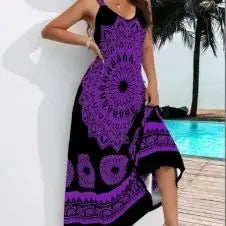 Summer Plus Size Women's Suspender Bohemian Dress Backless Dress