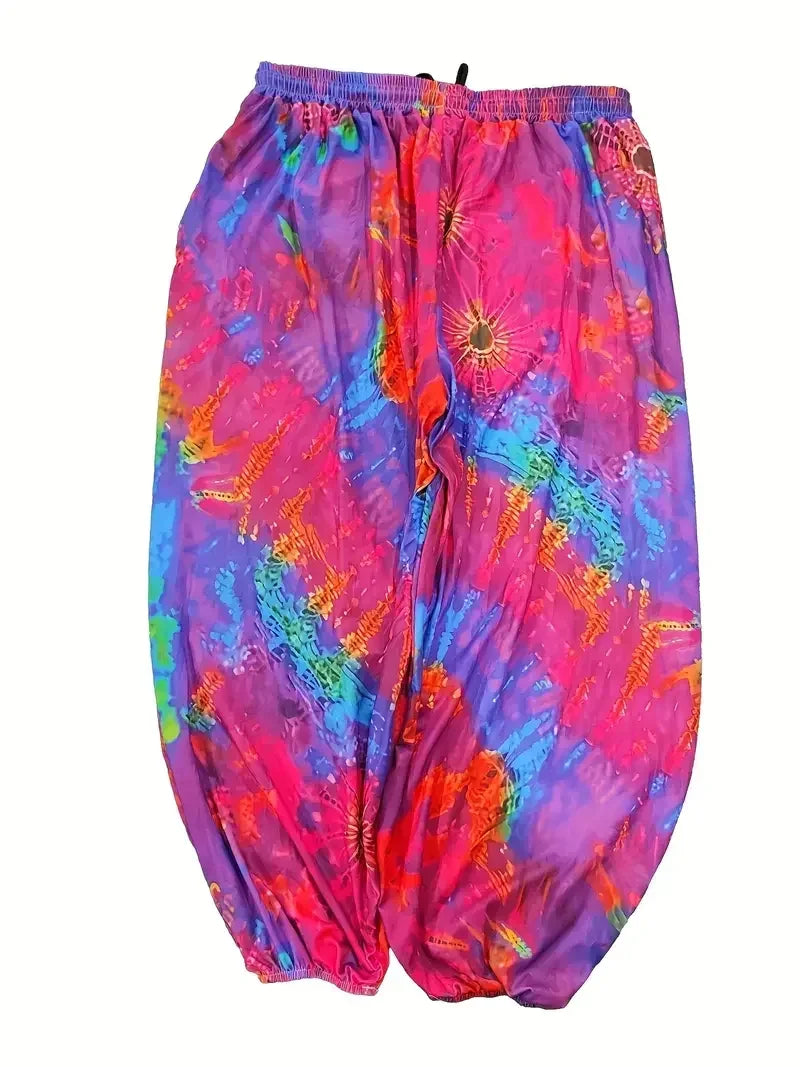 Women Fashion Plus Size 1XL-5XL Tie Dye Comfort Wide Leg Pants Female Casual Vacation High Waisted Loose Long Trousers