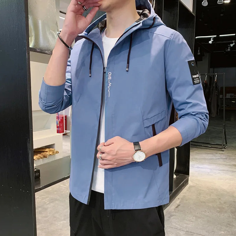 Spring and Autumn New Fashion Solid Color Hooded Large Size Jacket Men's Casual Loose Comfortable High Quality Coat M-5XL 2024