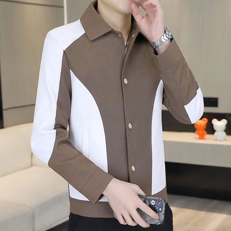 Men's Casual Lapel Jacket 2025 Spring Autumn Fashion Trend Color Matching Top Youth Handsome Boutique Coat