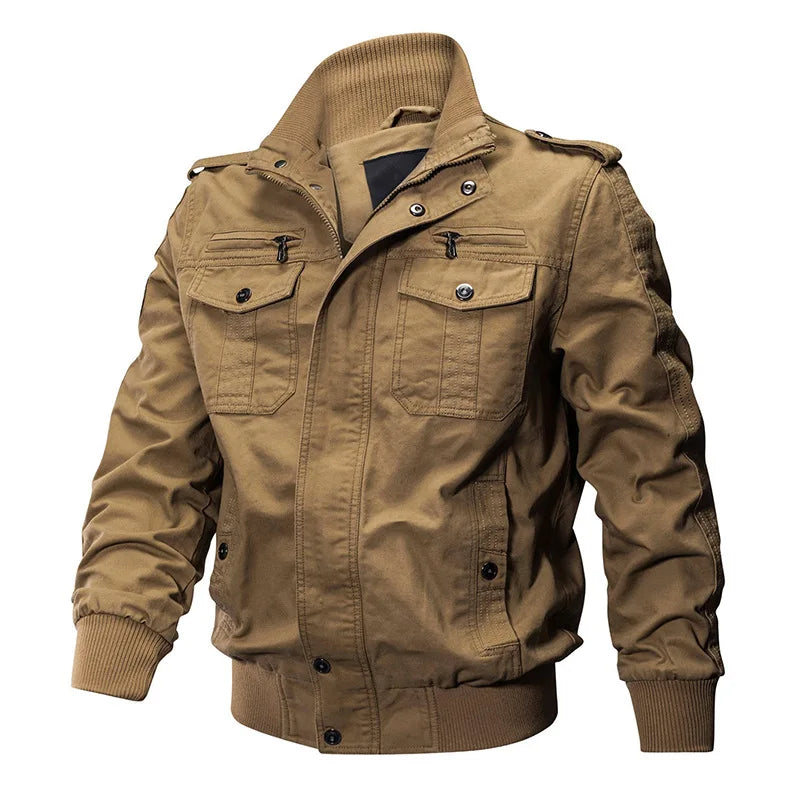 Autumn New Fashion Men’s Plus Size Solid Color  Stand Collar Multi Pocket Outdoor Jacket Male Simple Basic Coats Clothes Tops