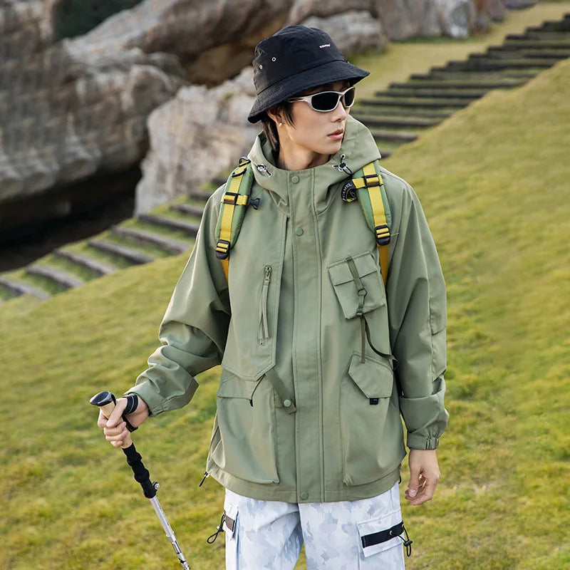 2025 new mountaineering outdoor sports windproof jacket men loose couple all-in-one waterproof jacket 2XL