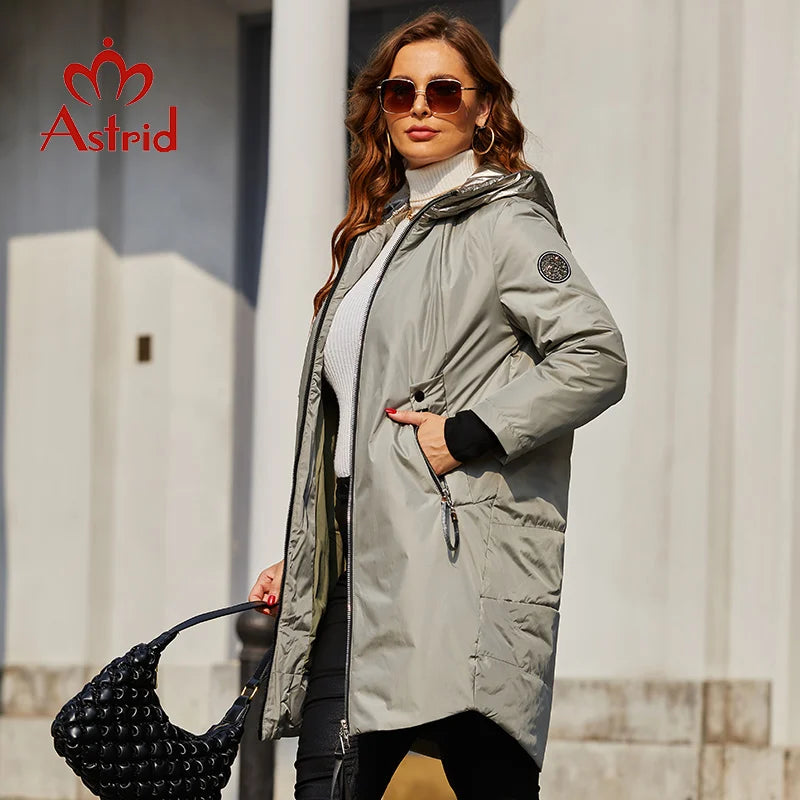 Astrid 2022 Spring coats Women parkas plus size Long warm zipper hooded pockets padded clothing Women's Jacket outerwear AM-9349