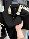 Fashion luxury brand short sleeve polo shirt men new personalized letter color blocked high-end casual breathable lapel T-shirt
