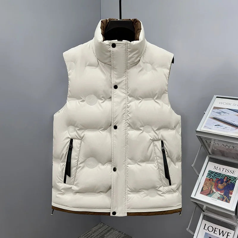 New Men's Stand Collar Vest Solid Color Sleeveless Jacket Autumn Winter Casual Waistcoat Bodywarmer Plus Size Outdoor Wear