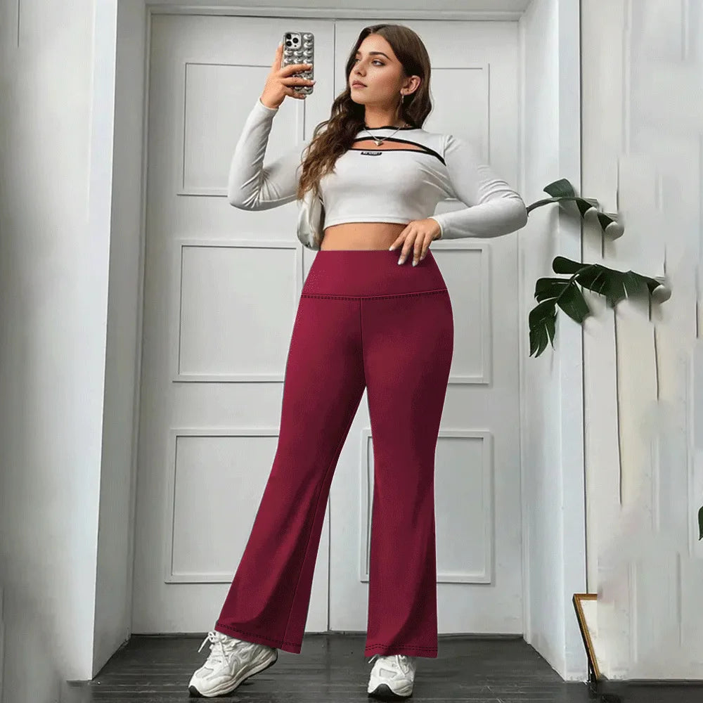 Plus Size Flared Yoga Pants High Waist Tummy Control Wide Leg Elastic Spring Autumn Slim Fitness Leggings