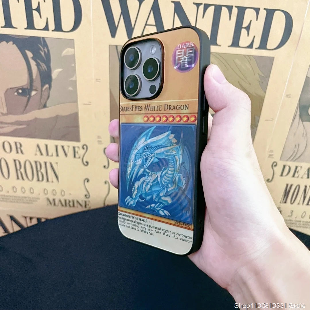 3D Grating Card White Dragon Monsters Phone Case for iPhone 16 15 14 13 11 12 17 Pro Max Plus Mini 16E Duel Game Yu Gi Cover