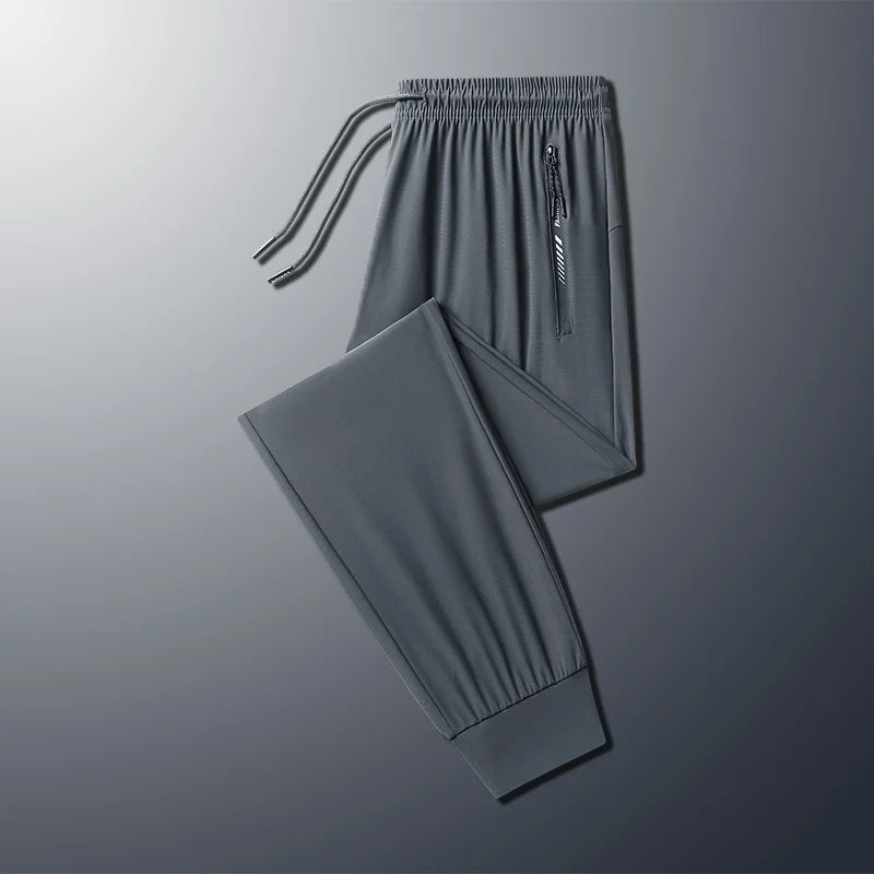 Big Size 9xl 8xl Men's Summer Pantsice Silk Elastic Waist Straight Leg Quick Dry Plus Stretch 6xl 7xl Work Outdoor Trouser Male