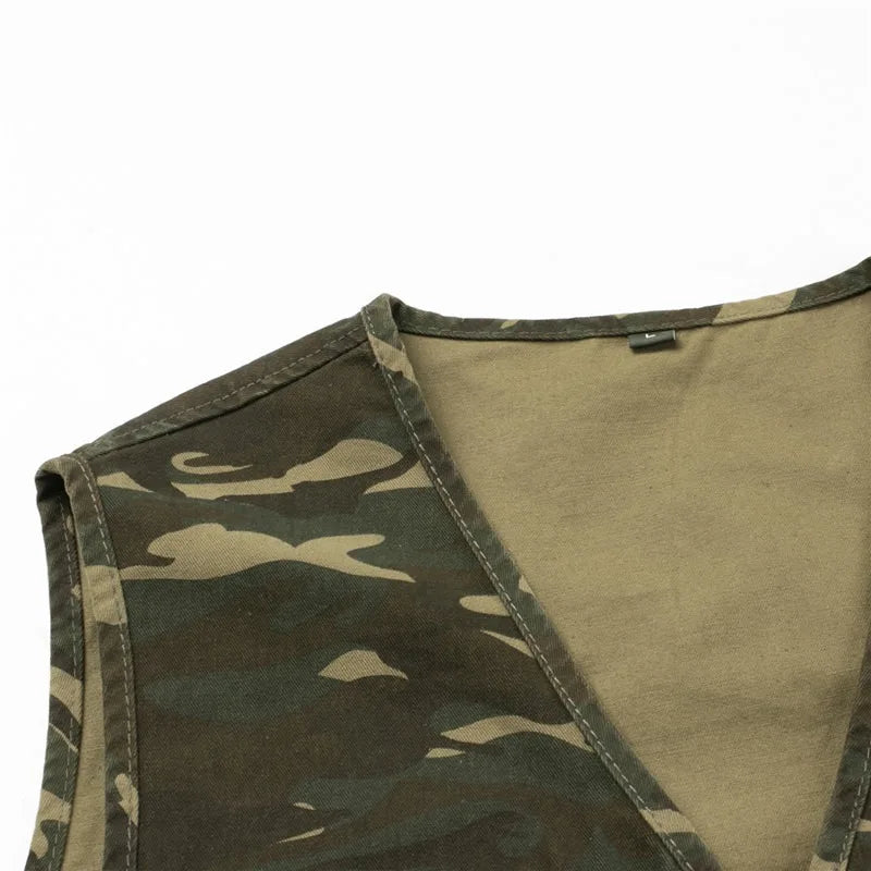 100% Cotton Camouflage Vest with Multiple Pockets Autumn Sleeveless Jacket Outdoor Loose Clothing New 2025 Tops Quality