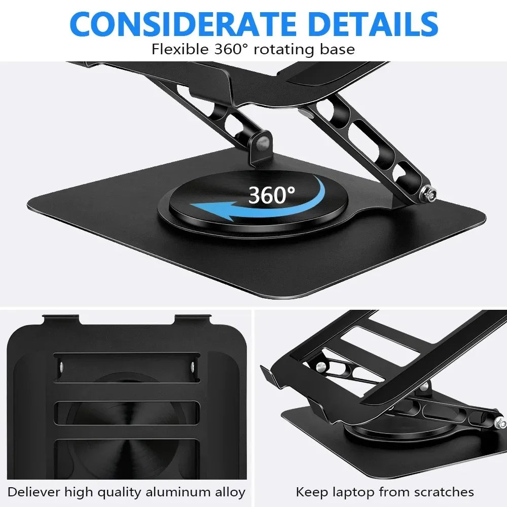 Laptop Stand for Desk, Adjustable Computer Stand with 360° Rotating Base, Ergonomic Laptop Riser for Collaborative Work, Foldabl