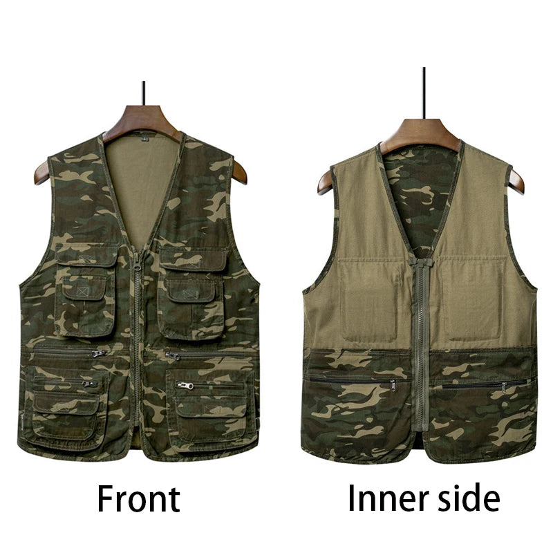100% Cotton Camouflage Vest with Multiple Pockets Autumn Sleeveless Jacket Outdoor Loose Clothing New 2025 Tops Quality