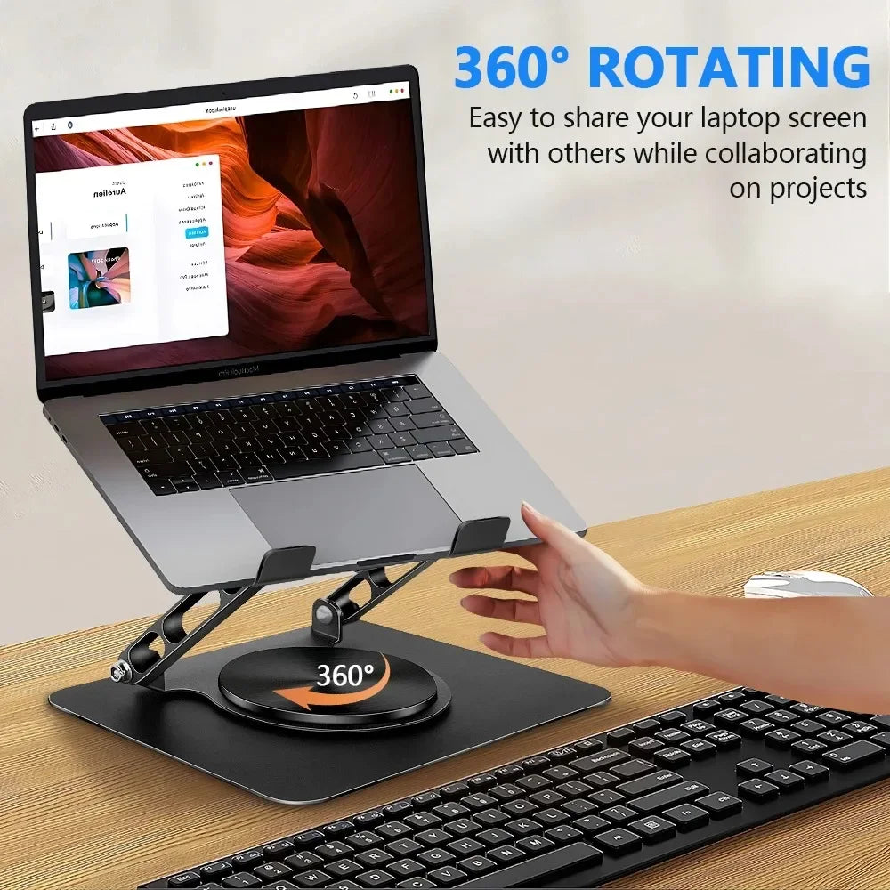 Laptop Stand for Desk, Adjustable Computer Stand with 360° Rotating Base, Ergonomic Laptop Riser for Collaborative Work, Foldabl