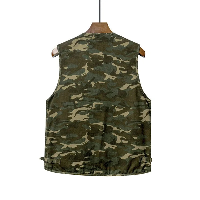 100% Cotton Camouflage Vest with Multiple Pockets Autumn Sleeveless Jacket Outdoor Loose Clothing New 2025 Tops Quality