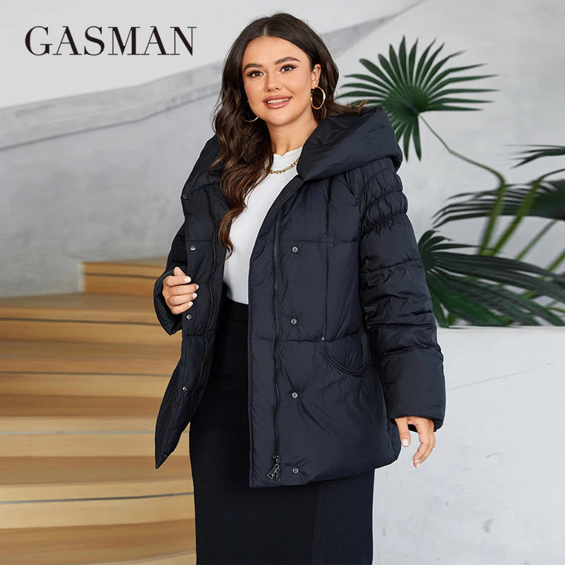 GASMAN 2024 Fashion Down Jacket Women Plus Size Short Casual Hooded Big Pocket Parkas Female multicolor Coat Outwear 88595