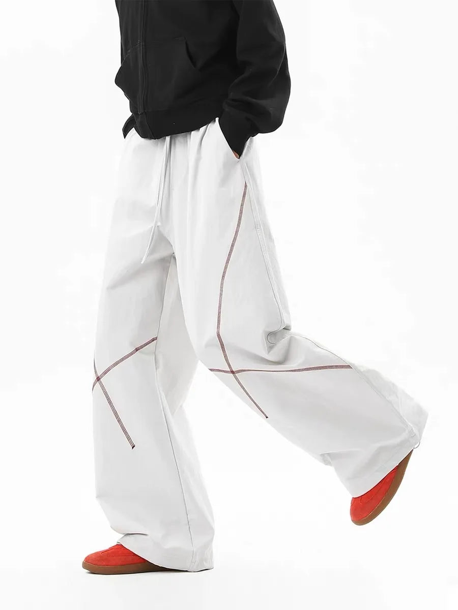 American High Street Thickened Fleece Lined Straight Leg Sporty Casual Pants Autumn Winter Unisex Wide Leg Pants