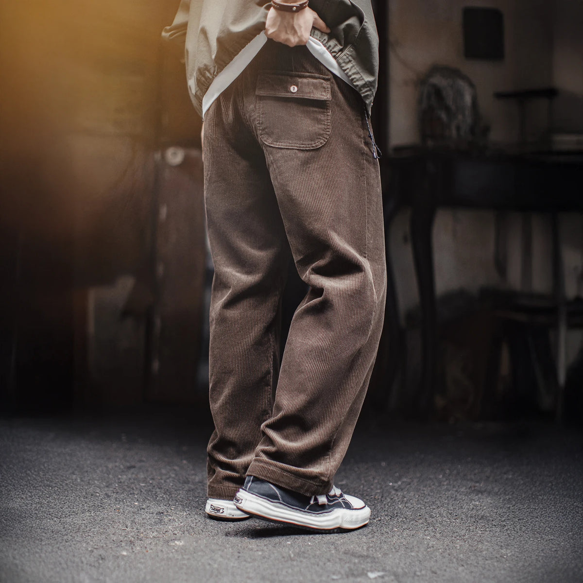 Maden Corduroy Pants for Men Thick Warm Wide Leg Straight Trousers Autumn Winter Retro Casual Brown Corduroy Long Pants