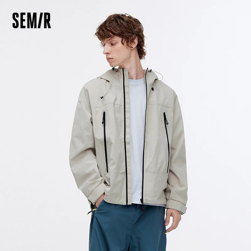 Semir Jacket Men Outdoor Sport Loose Hooded Patchwork Mesh 2025 Autumn Textured Top Menswear Clothing Jackets