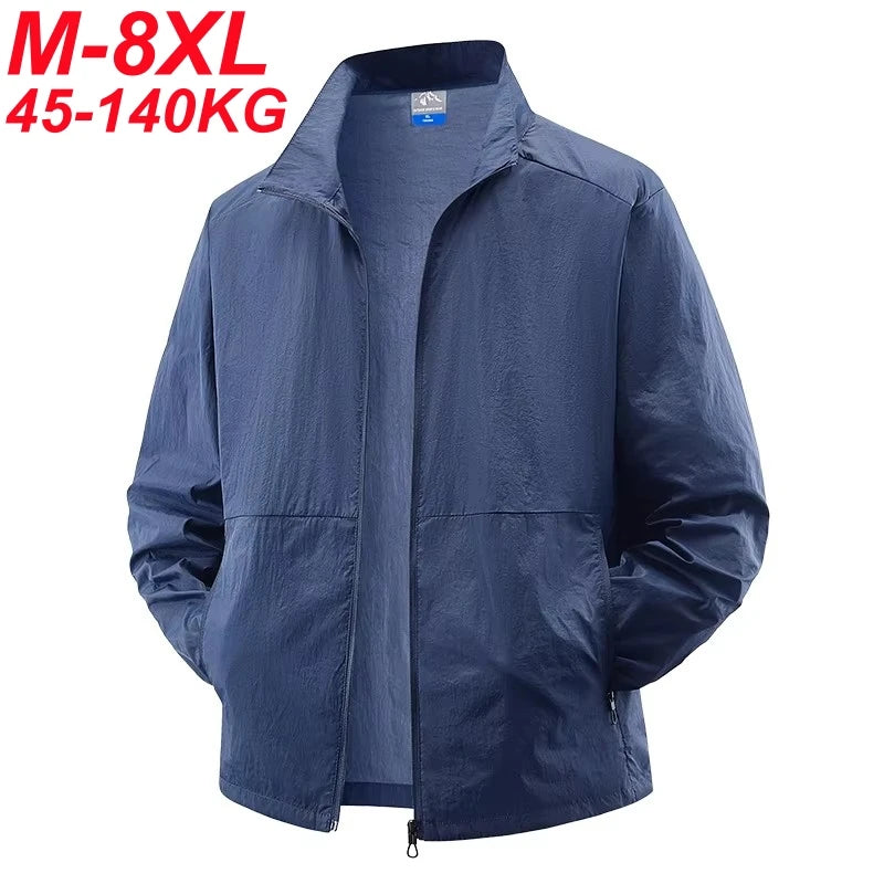 UPF50+ UV Protection Skin Coats Men Big Size 8XL 7XL 6XL Summer Windbreaker Lightweight Windshield Reflective UV Blocking Jacket