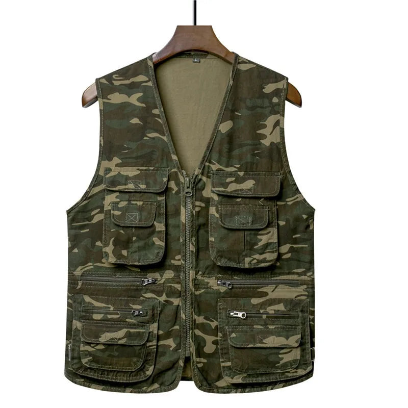 100% Cotton Camouflage Vest with Multiple Pockets Autumn Sleeveless Jacket Outdoor Loose Clothing New 2025 Tops Quality