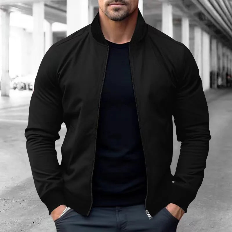 2025 Spring and Autumn New Baseball Collar Short Loose Solid Color Jacket Men's Business Casual Thin Coat Trend