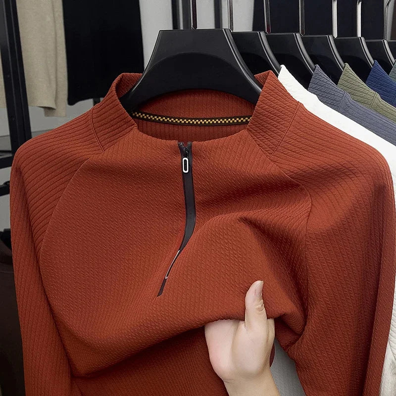 Autumn and Winter Men's Velvet Hoodie Long Sleeve Zipper T-shirt Solid Color Fashion Casual Versatile Top