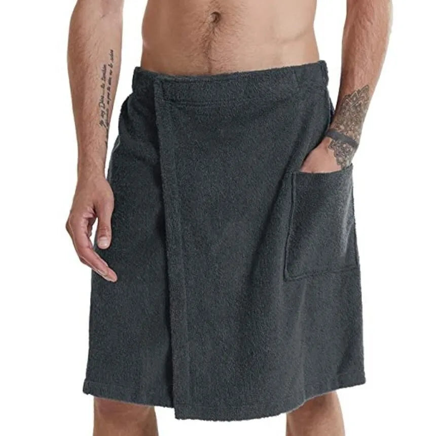 Men's Coral Velvet Bathrobe Solid Color Bath Towel With Velcro Soft And Comfortable Fabric Fit Household And Outings Wear Pyjama