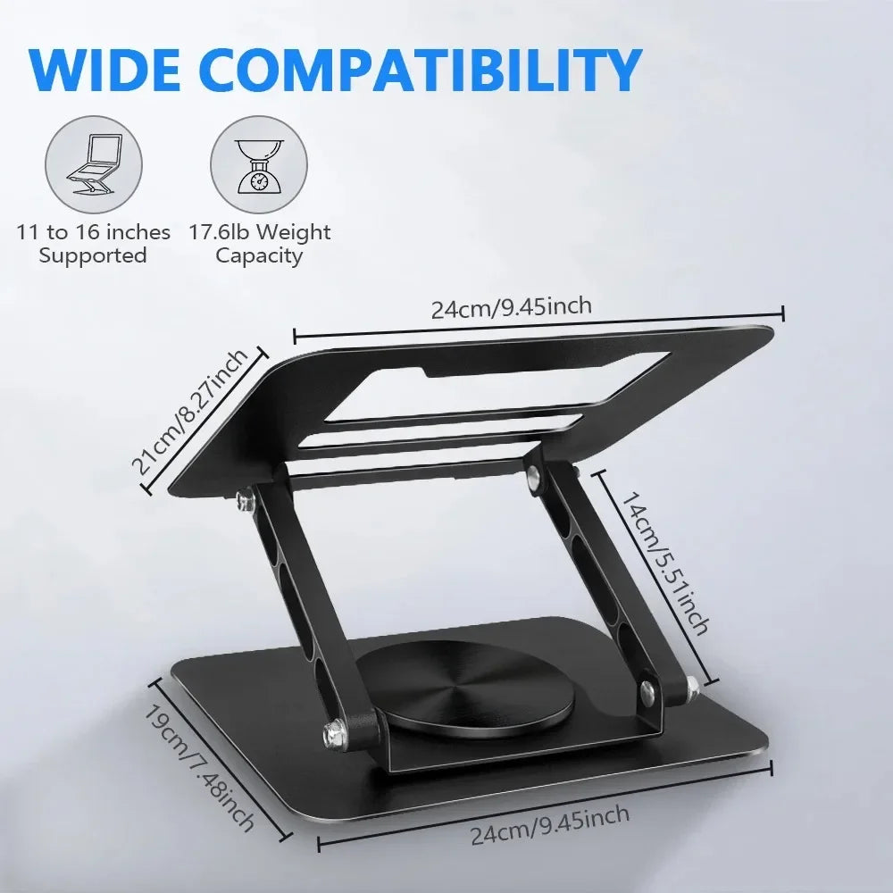 Laptop Stand for Desk, Adjustable Computer Stand with 360° Rotating Base, Ergonomic Laptop Riser for Collaborative Work, Foldabl