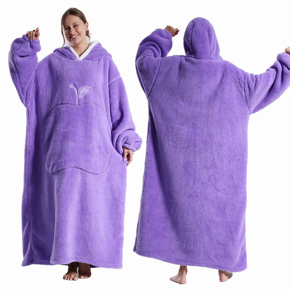 Winter Super Warm Clothes Extra Long Hooded Sweatshirts Women Adult Unsix Wearable Blanket Hoodie Oversize Homewear Clothing