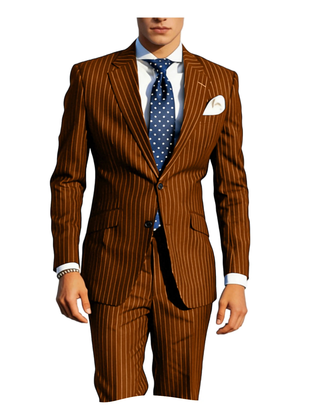 Men's Classic Stripe Suits 2 Piece ( Blazer+Pants ) Notch Lapel 2 Buttons Slim Fit Jacket & Trousers for Business Casual Wedding