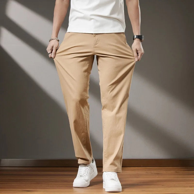 Big Tall 195 190 200 Cm Men's Pants High Waist Straight Trouser Male Cotton Stretch Extra Long Length 120cm 190cm Plus Size 48