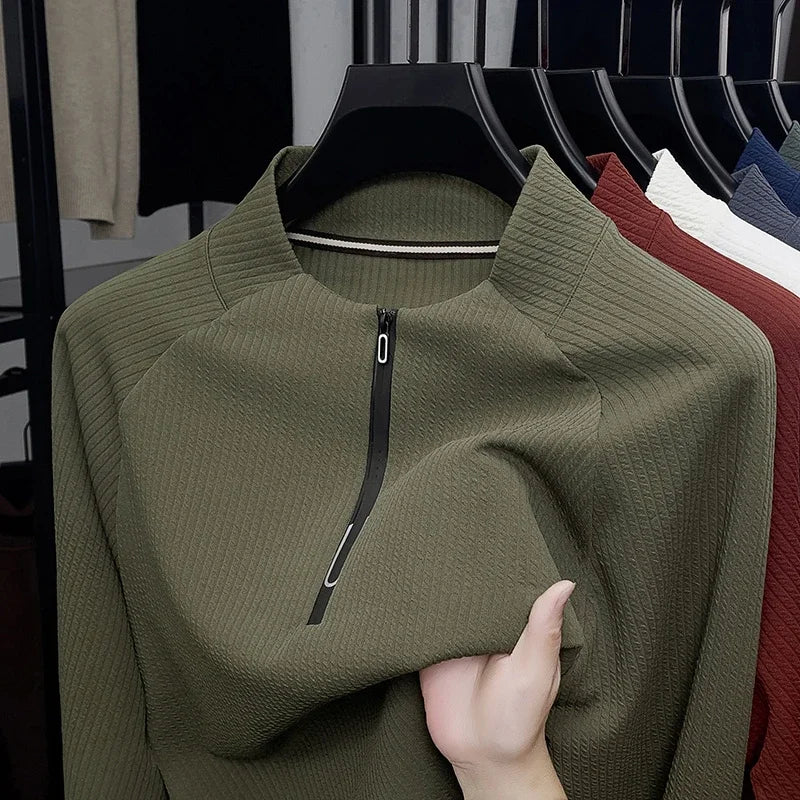 Autumn and Winter Men's Velvet Hoodie Long Sleeve Zipper T-shirt Solid Color Fashion Casual Versatile Top
