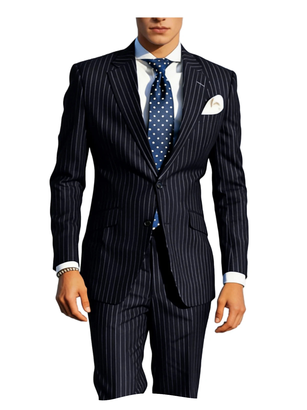 Men's Classic Stripe Suits 2 Piece ( Blazer+Pants ) Notch Lapel 2 Buttons Slim Fit Jacket & Trousers for Business Casual Wedding