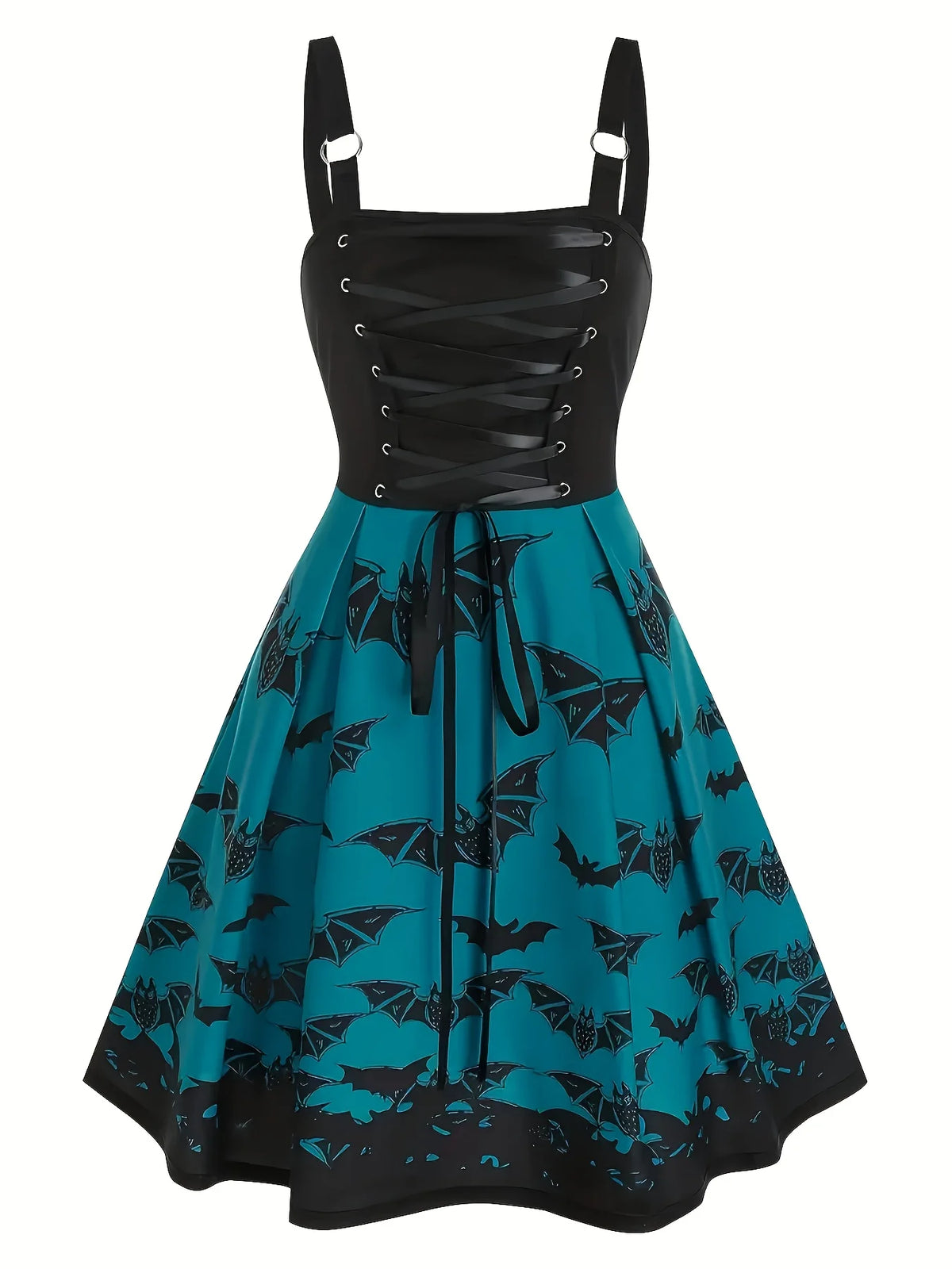 European and American Fashion Women's Dress with Bat Print High Waist Sling A Plus Size Dress