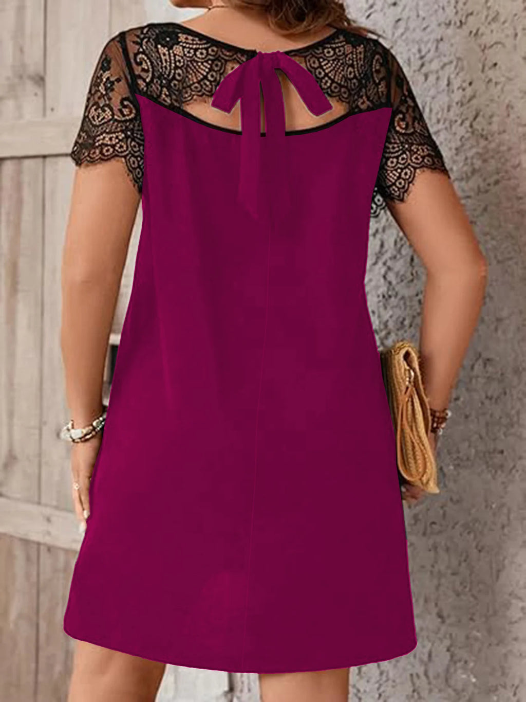 European and American Plus-Size Women's Clothing, Spring and Summer Elegant New Style, Stylish Workwear Lace Splicing Back Cutout Short-Sleeved Dress