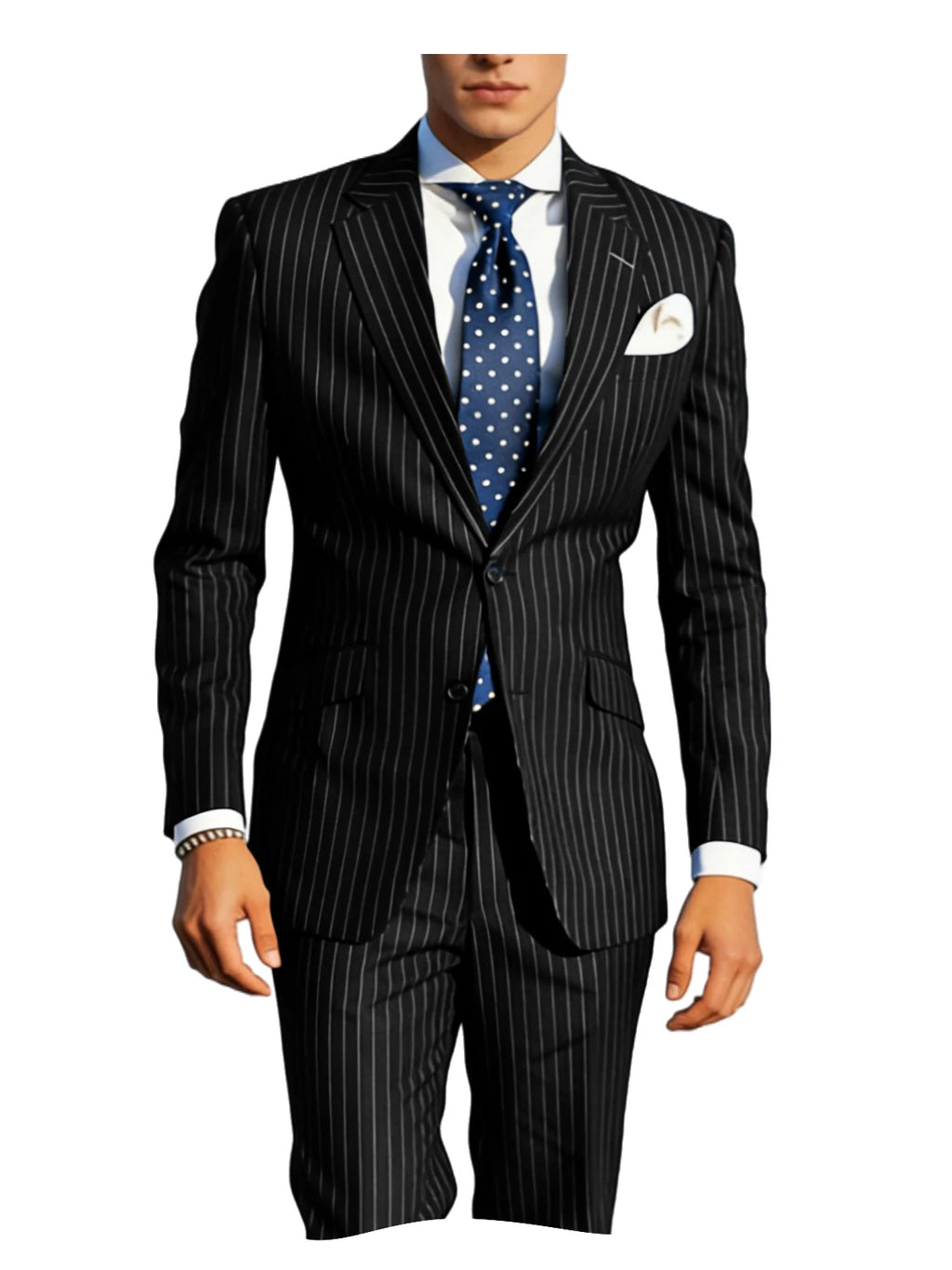 Men's Classic Stripe Suits 2 Piece ( Blazer+Pants ) Notch Lapel 2 Buttons Slim Fit Jacket & Trousers for Business Casual Wedding