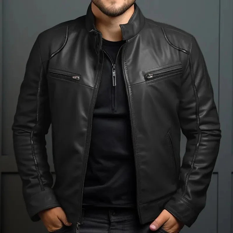 Men's Punk Style PU Leather Jacket Motorcycle Jacket Stand Collar Autumn Winter Fashion Men's Clothing Casual Coats And Jackets