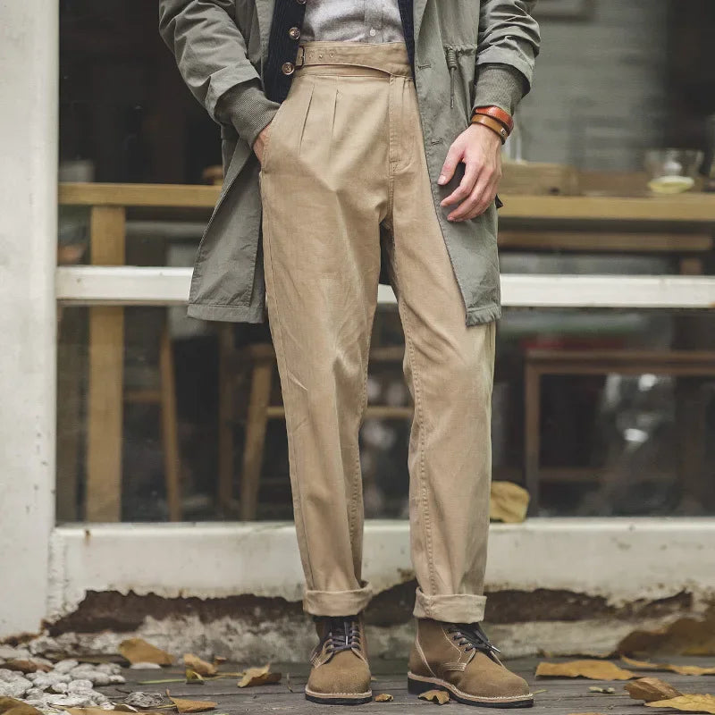 American Vintage Casual Pants for Men, Fashionable High-waisted Straight-leg Double-pleated Trousers in Autumn and Winter S-3XL