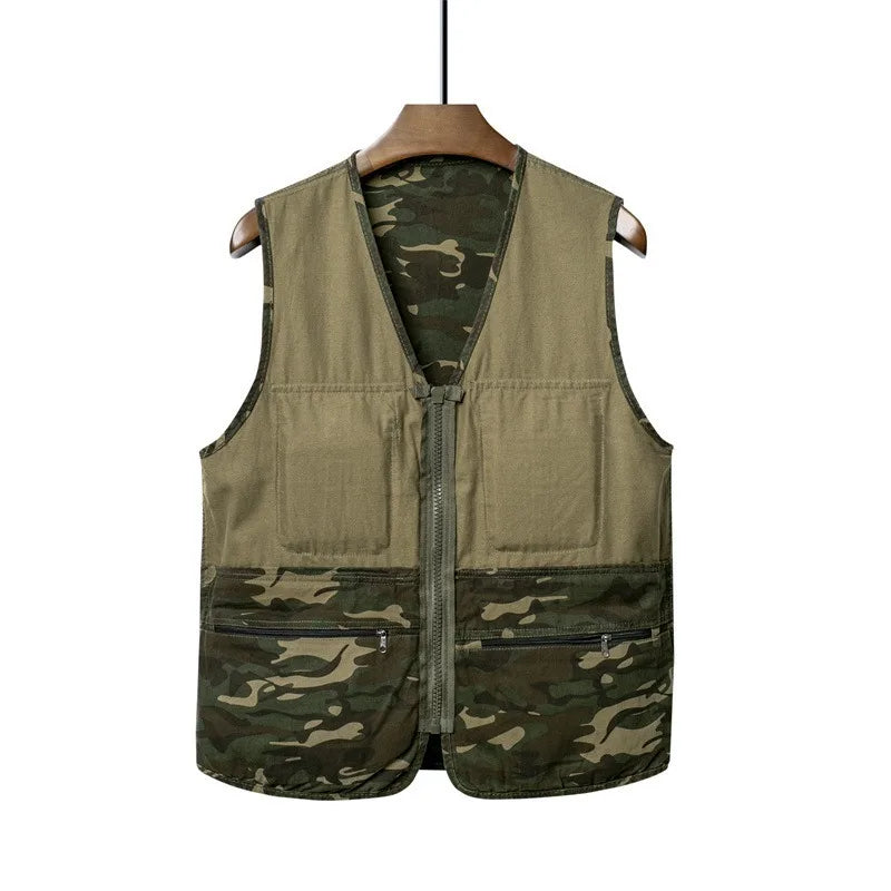 100% Cotton Camouflage Vest with Multiple Pockets Autumn Sleeveless Jacket Outdoor Loose Clothing New 2025 Tops Quality
