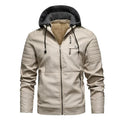Casual Fashion Leather Jacket White Motorcycle Jackets Men Autumn Fleece Liner Pu Leather Coats Male Hood Winter Male Clothing