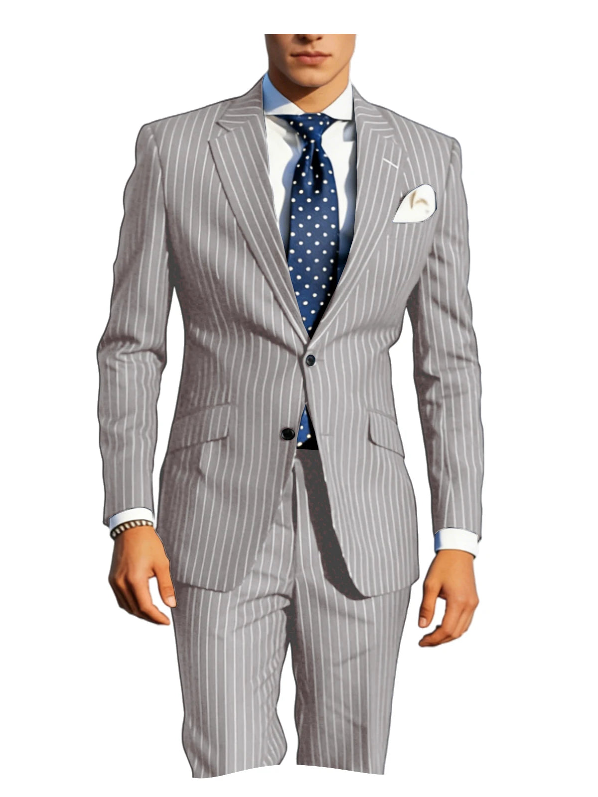 Men's Classic Stripe Suits 2 Piece ( Blazer+Pants ) Notch Lapel 2 Buttons Slim Fit Jacket & Trousers for Business Casual Wedding