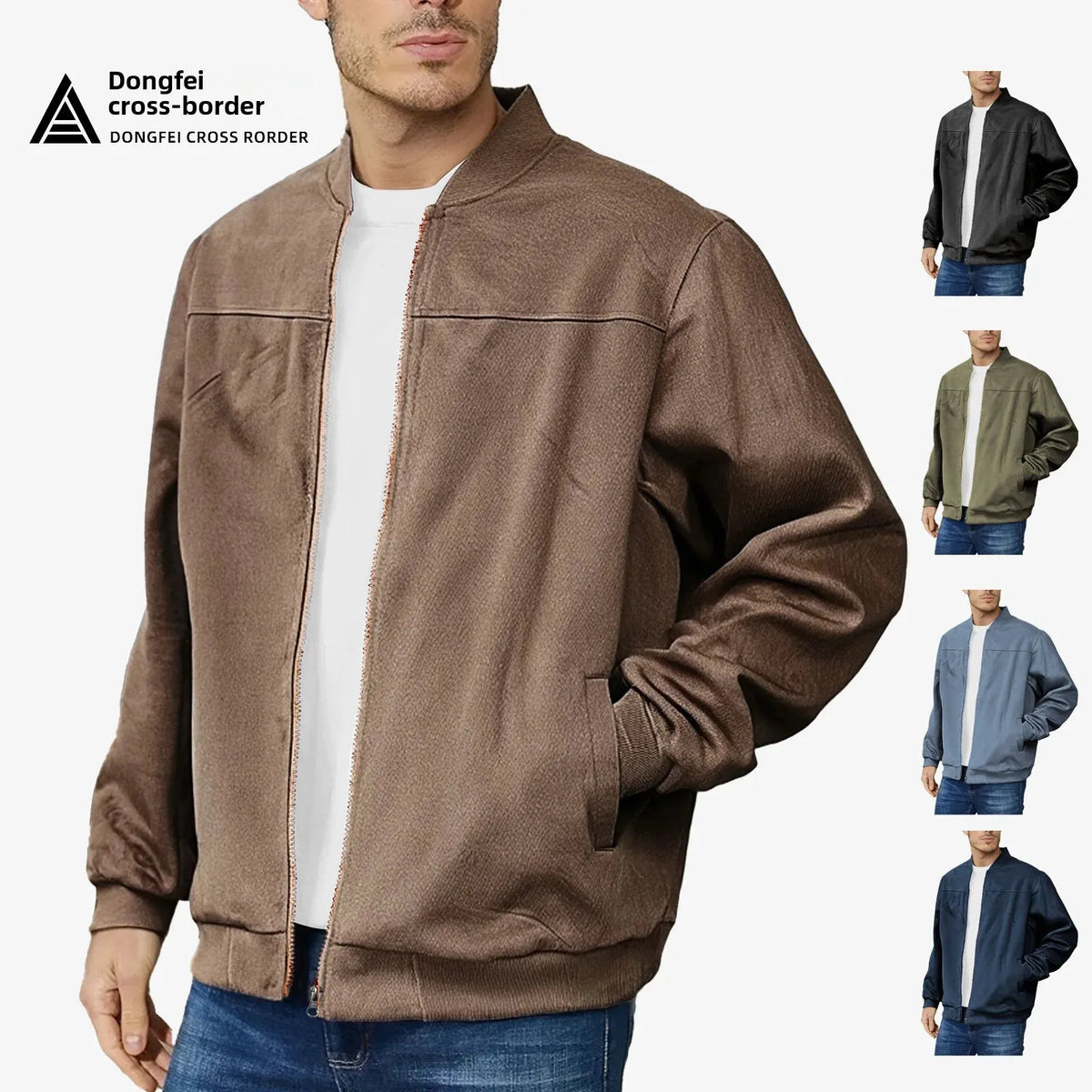 American Style Men's Suede Jacket Zipper Long Sleeve Casual Outerwear Spring Autumn Fashionable Open Cardigan Coat